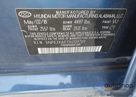 2018 Hyundai Sonata Sport/Limited/Sel from USA, damaged, VIN 5NPE34AF1JH709709